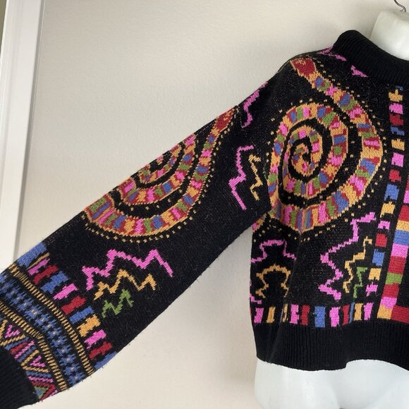 FARM Rio Black Mixed Scarves Sweater Floral Thick High-Neck Pullover - Picture 6 of 9